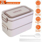 Bento Lunch Box 3 Stackable Food Container with Chopsticks and Spoon