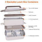 Bento Lunch Box 3 Stackable Food Container with Chopsticks and Spoon
