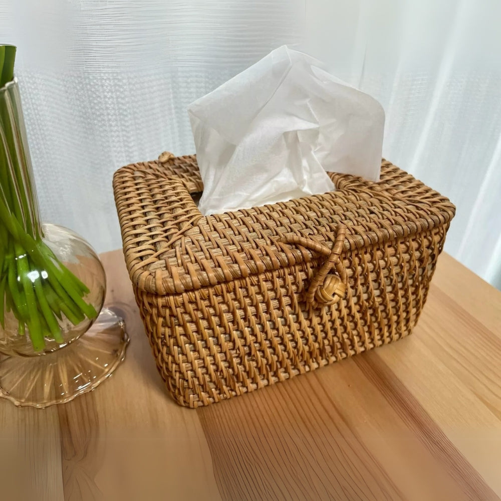 Handwoven Rattan Tissue Cover