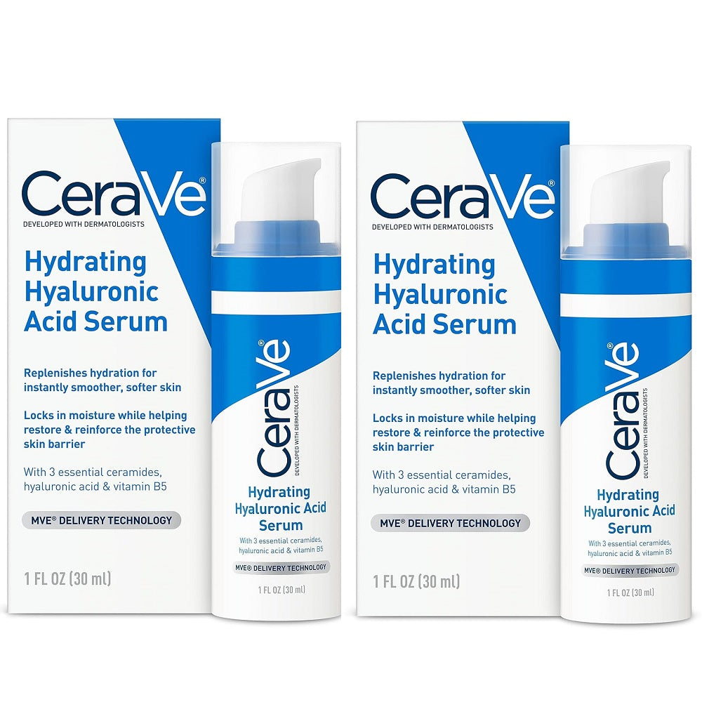 2 Pack Cerave Hyaluronic Acid Serum for Face with Vitamin B5 and Ceramides, Hydrating Face Serum