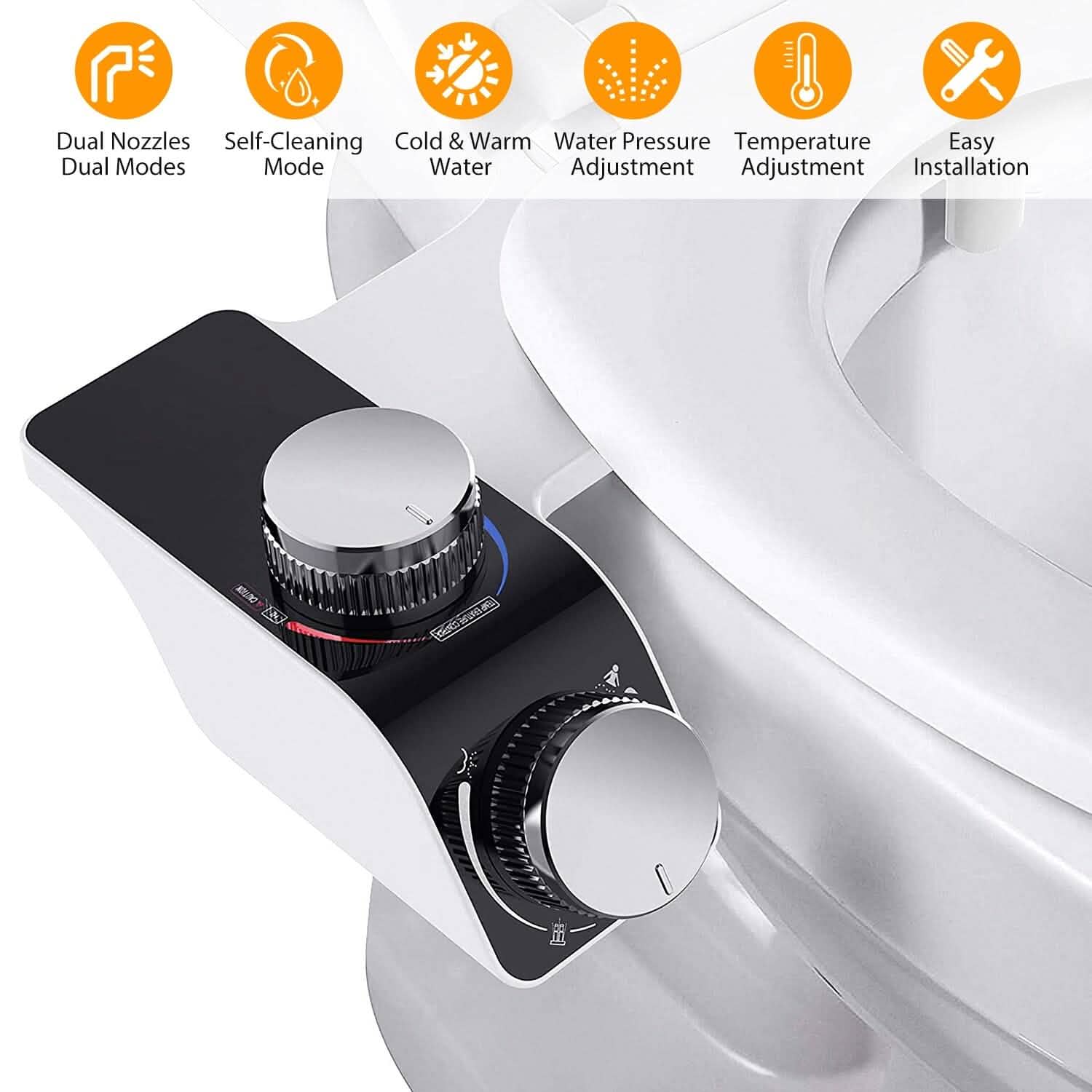 Bidet Attachment Non-Electric Fresh Water Sprayer with Self Cleaning Dual Nozzle