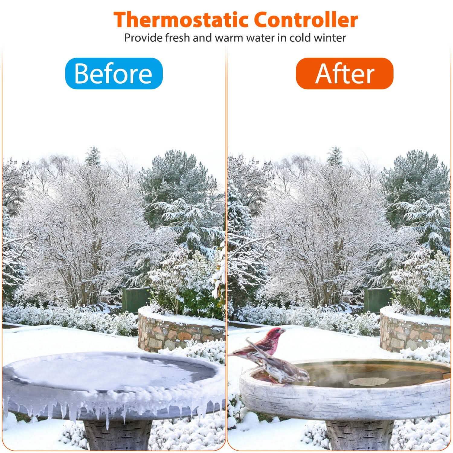 Bird Bath Deicer Outdoor Winter Water Heater Thermostatically Controlled