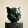 Black Cat Head Sculpture with Hypnotic Eyes
