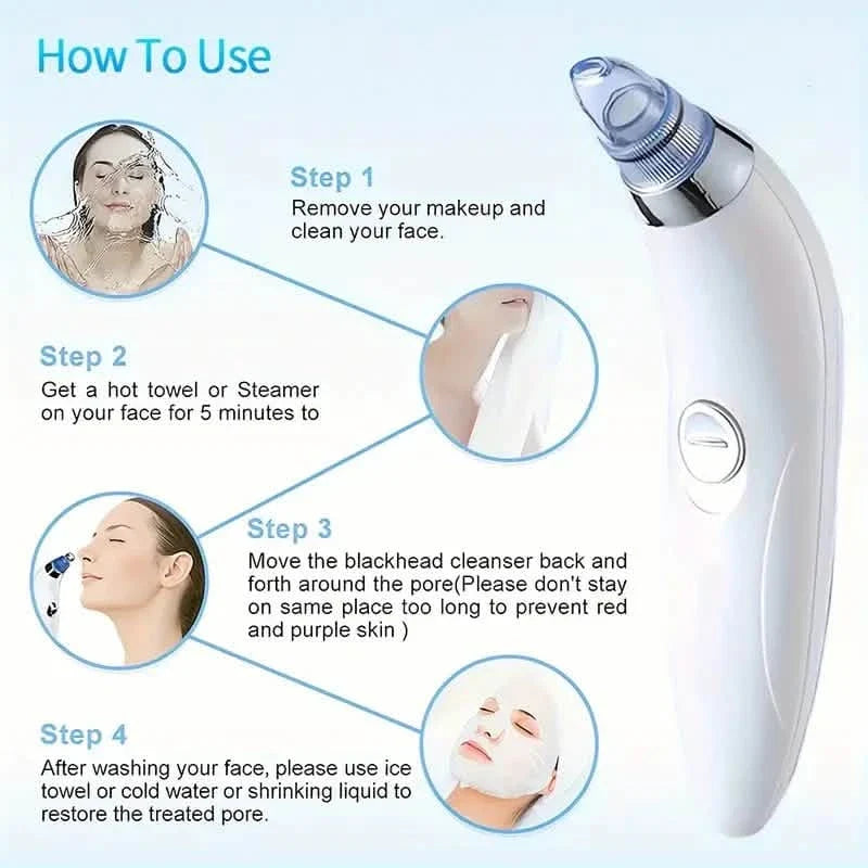 Blackhead Vacuum Remover, Powerful Portable Facial Pore Cleaner With 4 Probes