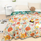 All-Season Cotton Blanket with Vibrant Floral Design