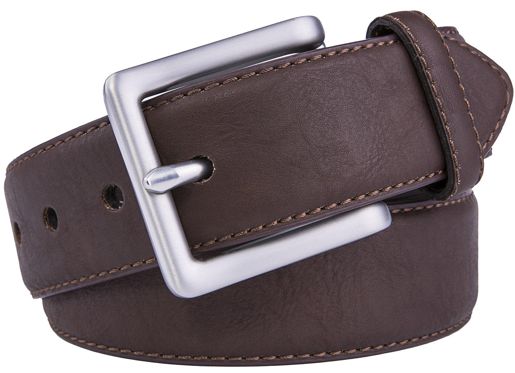 Bonded Leather Belt for Men – Nickel Buckle, 1.4" Strap