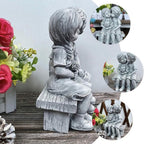 Boy Kissing Girl Statue Sitting on Bench Figurine