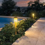 Solar Bamboo Flame Lights (2-Pack) | 12-LED Outdoor Solar Garden Lanterns