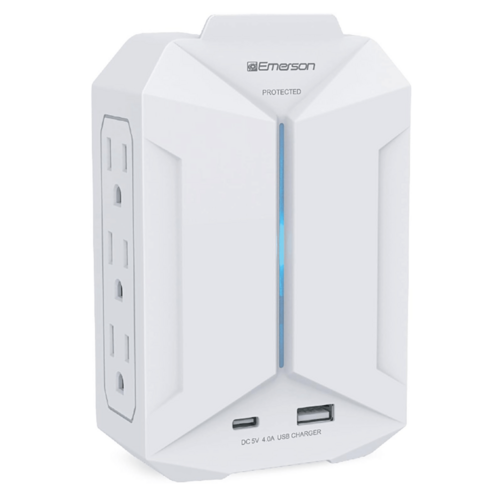 Emerson 6-Outlet + USB Wall Charger with Surge Protection and LED