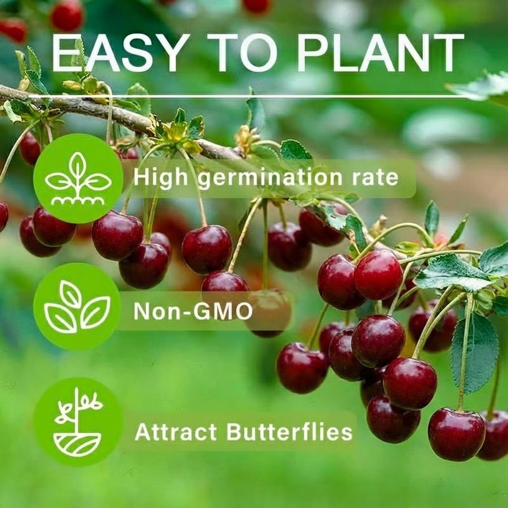 Sweet Cherry Seeds , High Germination Rate, Large-Fruited Variety, Perfect for Gardens & Containers