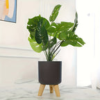 Modern Round Planter with Wooden Legs | Indoor & Outdoor Decorative Plant Pot