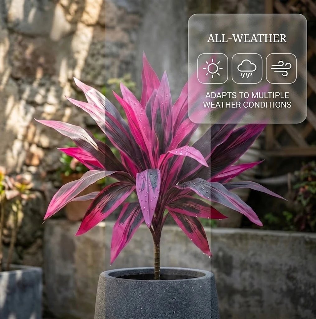 Vibrant Pink Purple Faux Boston Fern & Dragon's Blood Tree, Artificial Decorative Plants