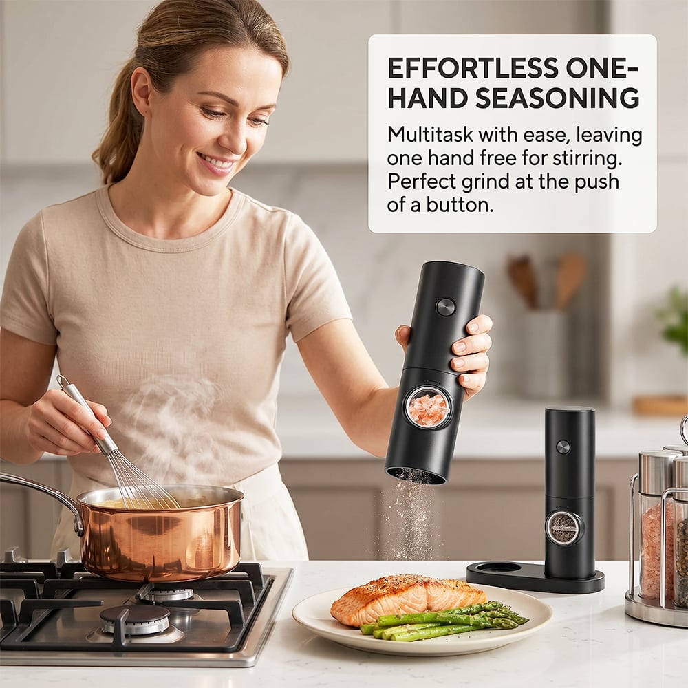 Electric Salt & Pepper Grinder Set – 2 Pack Automatic Spice Mills