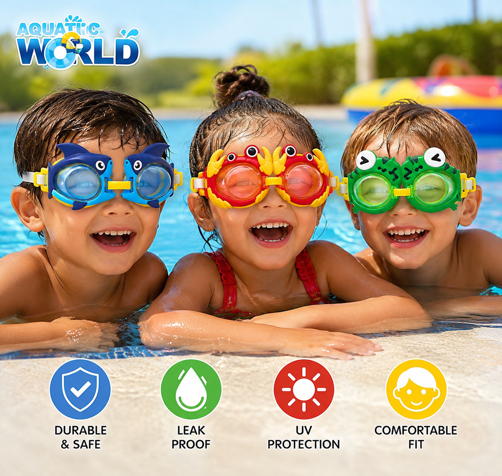3-Pack Kids Novelty Character Adjustable Swim Goggles, Ages 5+