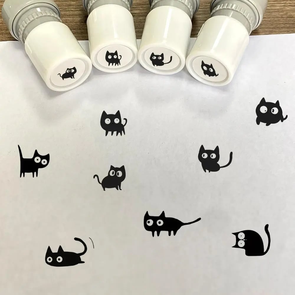 Cat Pattern Stamp, Round Self-inking Stamp