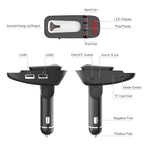 Car FM Transmitter with Wireless Earpiece 2 USB Charge Ports