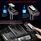 Car FM Transmitter with Wireless Earpiece 2 USB Charge Ports