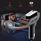 Car FM Transmitter with Wireless Earpiece 2 USB Charge Ports