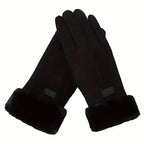 Cashmere Warm Suede Leather Plush Touch Screen Gloves