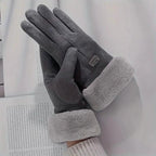 Cashmere Warm Suede Leather Plush Touch Screen Gloves