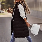 Casual Sleeveless Long Button Front Hooded Coat Outerwear