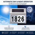 Solar LED Address Sign – Stainless Steel House Number Light with White LEDs, Waterproof, Customizable Numbers & Letters, Auto On/Off, 7.86 x 7.07 Inches
