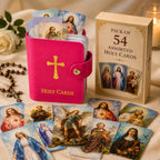 Catholic Faux Leather Holy Card Holder – Pocket Prayer Card Organizer with Snap Closure
