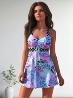 Women's High-Neck Tankini Swimsuit – Adjustable Straps Plus Size