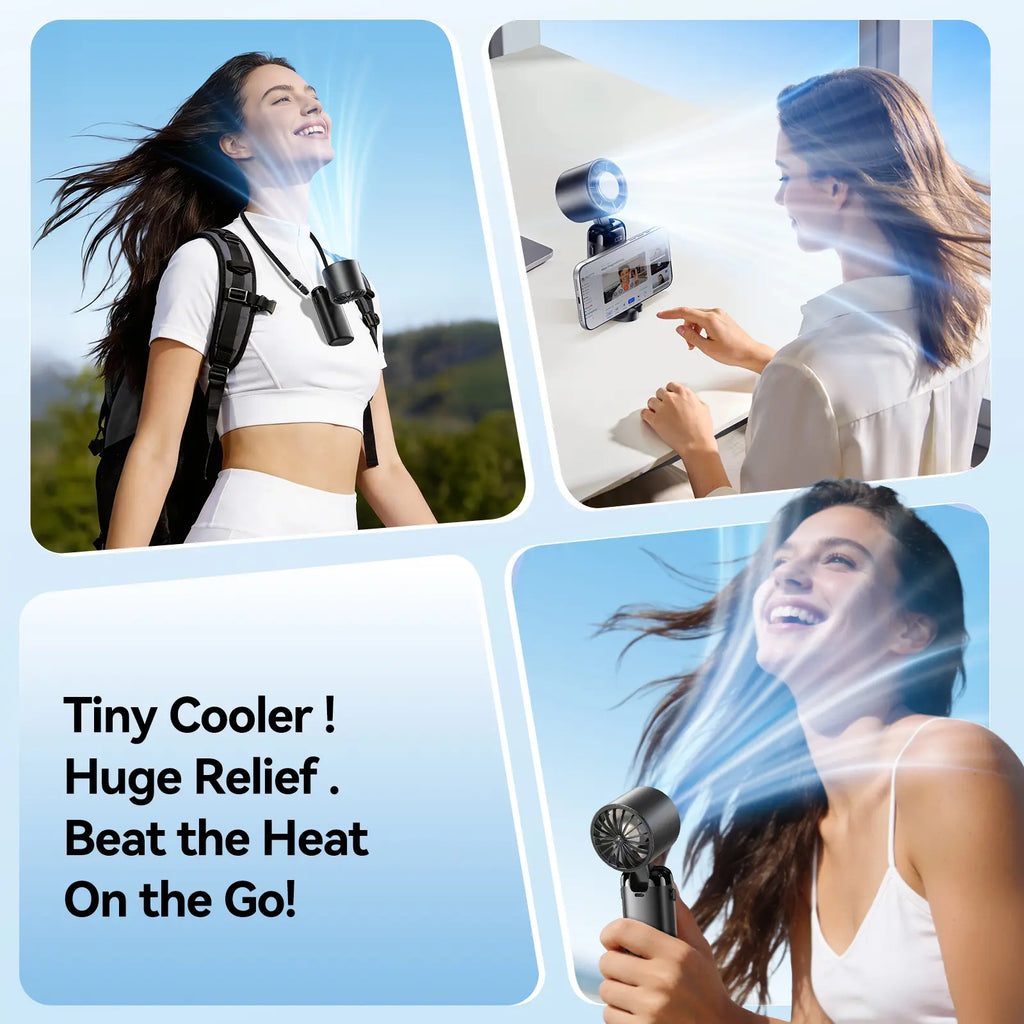 4-in-1 portable refrigeration handheld turbo fan, mini handheld personal fan.Suitable for travel, indoor use, and office desk usage