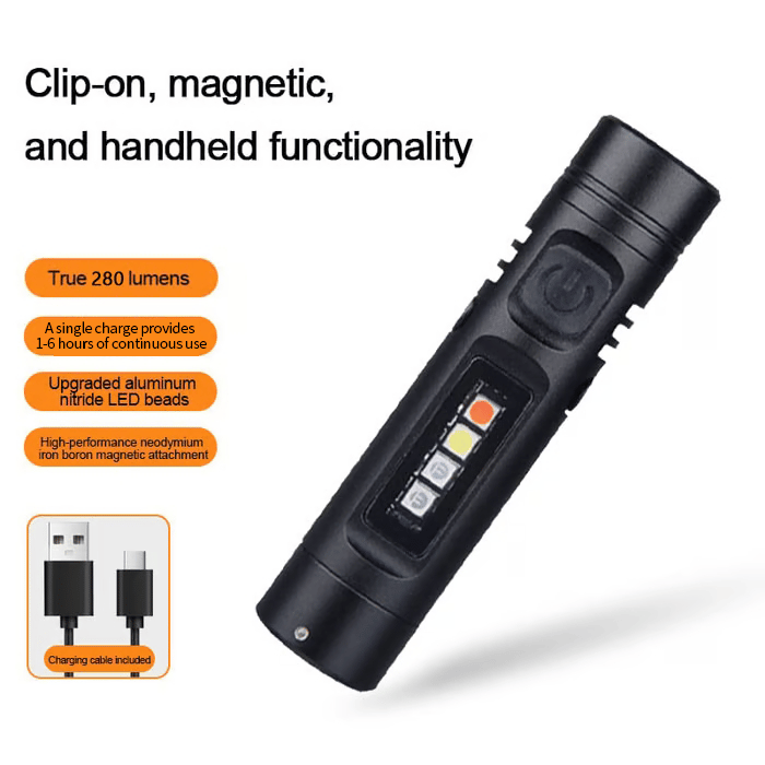 Pocket Rechargeable EDC Flashlight: Mini Keychain Light with Fire Starter & Window Breaker