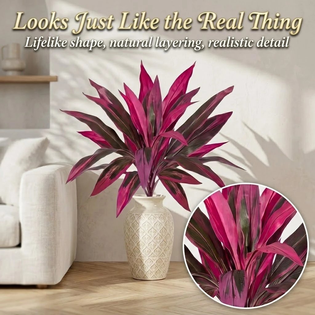 Vibrant Pink Purple Faux Boston Fern & Dragon's Blood Tree, Artificial Decorative Plants