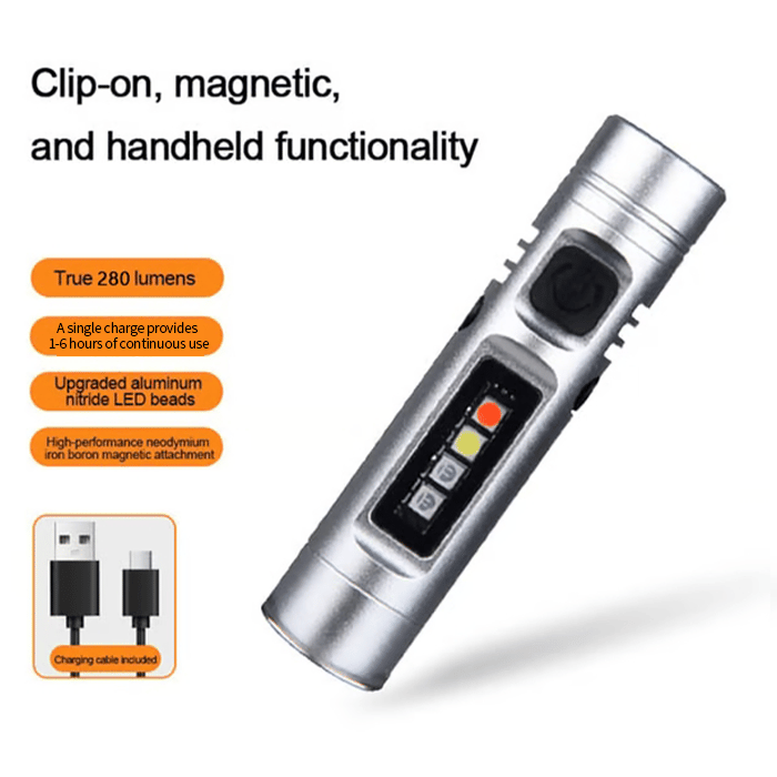 Pocket Rechargeable EDC Flashlight: Mini Keychain Light with Fire Starter & Window Breaker