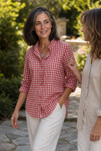 Checked Ruffle Collar Blouse
