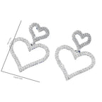 Chic Double Heart Rhinestone Stud Earrings