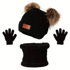 Children's Winter Knitted Wool Lining Warm Hat, Scarf, Glove Set For 2-5 Year Old Boys And Girls