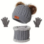 Children's Winter Knitted Wool Lining Warm Hat, Scarf, Glove Set For 2-5 Year Old Boys And Girls