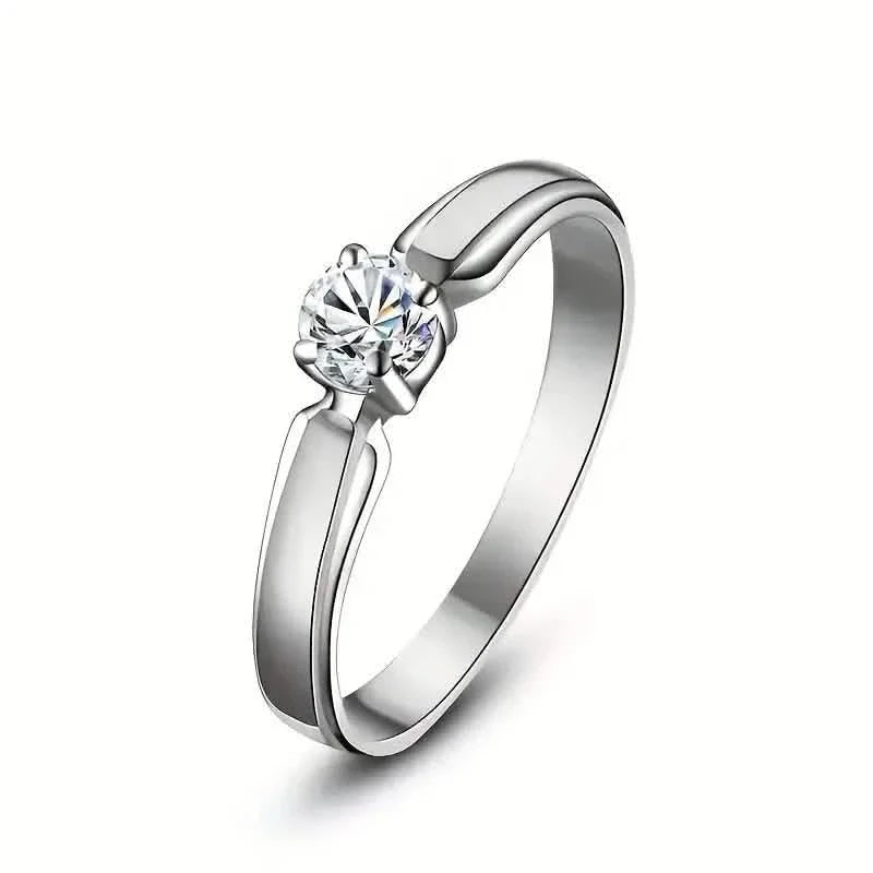 Classic 4-prong Set Round Zirconia Ring For Women
