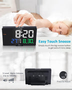 Digital Alarm Clock- Large Number LED Display – Calendar – Date – Temperature – Colored Digits