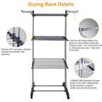 Clothes Drying Rack Rolling Collapsible Laundry Dryer Hanger Stand Rail