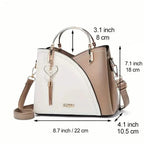 Color Block Satchel Bag with Metal Tassel Decor and Crossbody Strap