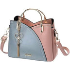 Color Block Satchel Bag with Metal Tassel Decor and Crossbody Strap