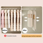 Hanging garment organizer with automatic compression