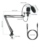 Condenser Microphone Bundle Shock Mount with Adjustable Boom Arm Sound Card