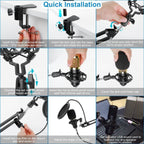 Condenser Microphone Bundle Shock Mount with Adjustable Boom Arm Sound Card