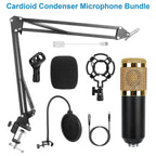 Condenser Microphone Bundle Shock Mount with Adjustable Boom Arm Sound Card
