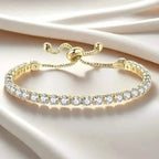 Copper Base with Plated Finish Synthetic Cubic Zirconia Inlay Adjustable Tennis Bracelet for Women