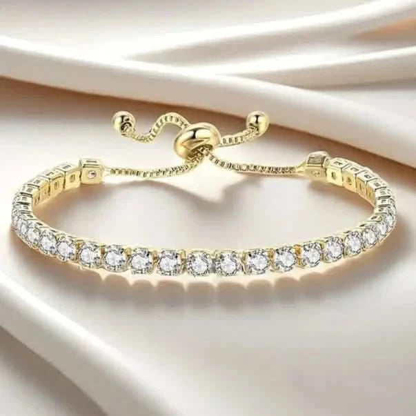 Copper Base with Plated Finish Synthetic Cubic Zirconia Inlay Adjustable Tennis Bracelet for Women