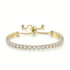 Copper Base with Plated Finish Synthetic Cubic Zirconia Inlay Adjustable Tennis Bracelet for Women