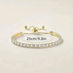Copper Base with Plated Finish Synthetic Cubic Zirconia Inlay Adjustable Tennis Bracelet for Women