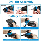 Cordless Drill Set with 2 Pieces 8V Batteries and Charger 2 Variable Speed 3/8In Keyless Chuck